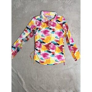 Womens IBKUL Matilda Hot Pink Multi Long Sleeve Mock Golf Shirt M Base Layer